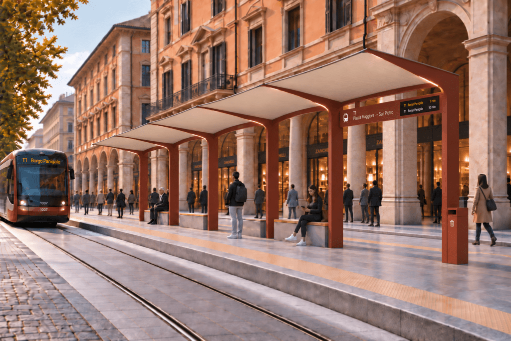 pensilina tram Bologna concept architettonico
