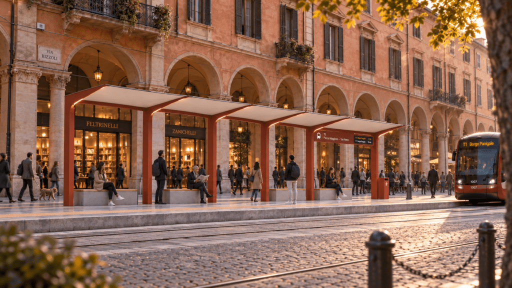concept architettura urbana Bologna fermata tram