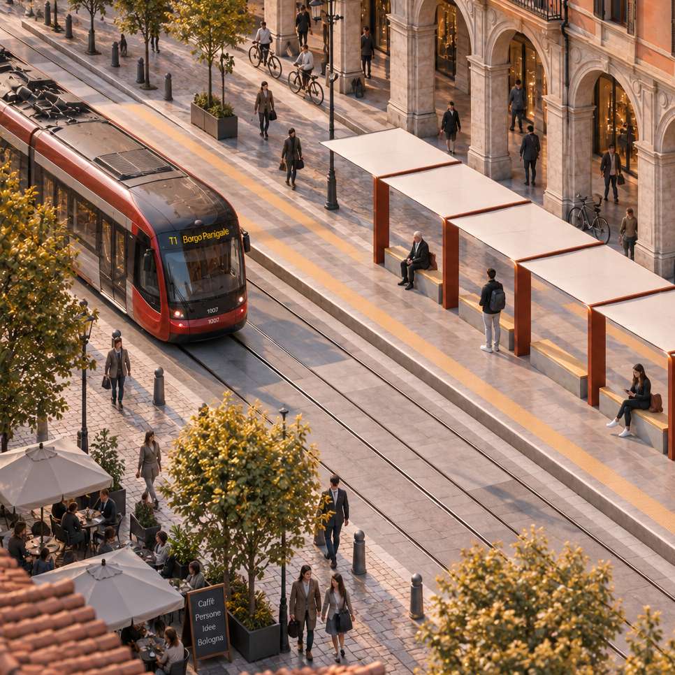 progetto fermata tram Bologna vista urbana